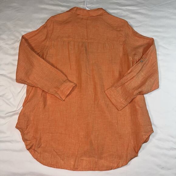 Sigrid Olsen Shirt Womens Plus Size 1X Coral Orange Linen Roll-Tab Sleeve Button - Picture 12 of 15